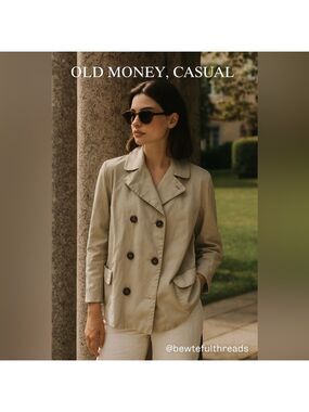 Gap M cream lined double breasted cotton pea coat with large front pockets